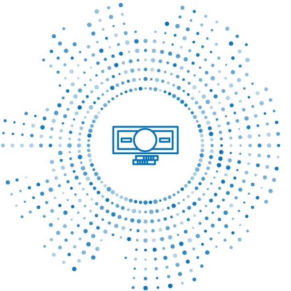 Linha azul Empilha ícone de dinheiro em papel em dinheiro isolado no fundo branco. Dinheiro empilha notas. Moeda de conta. Pontos aleatórios de círculo abstrato. Ilustração vetorial —  Vetores de Stock