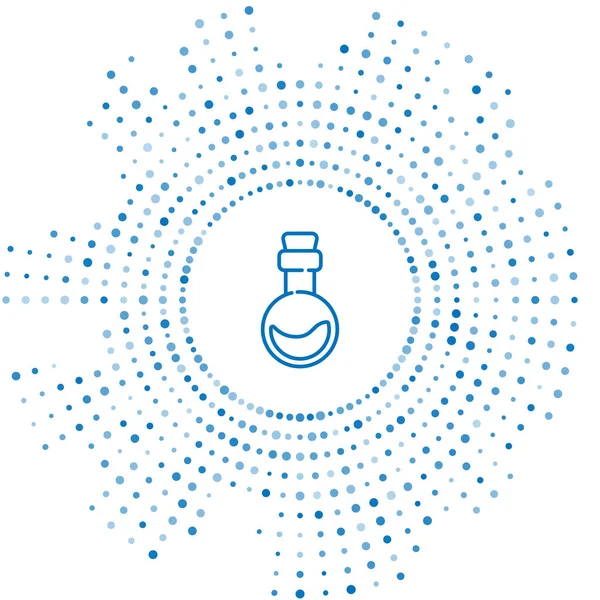 Modrá čára Láhev s ikonou elixír lásky izolované na bílém pozadí. Symbol Valentýna. Abstraktní kruh náhodných teček. Vektorová ilustrace — Stockový vektor