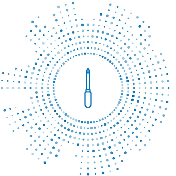 Modrá čára Šroubovák ikona izolované na bílém pozadí. Symbol servisního nástroje. Abstraktní kruh náhodných teček. Vektorová ilustrace — Stockový vektor