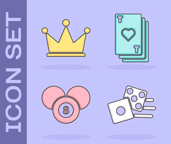 Комплект Game dice, корона, бильярдный бильярд, мяч 8 и игральная карта с иконой сердца. Вектор — стоковый вектор