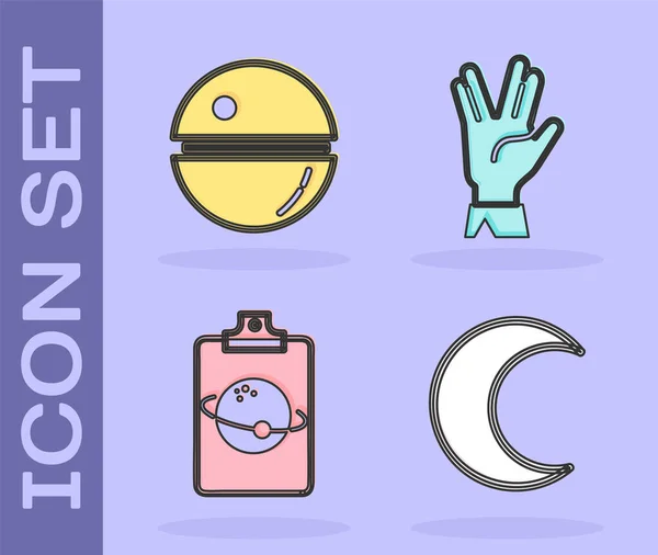 Set Moon and stars, Death star, Planet and Vulcan salute icon. Vector