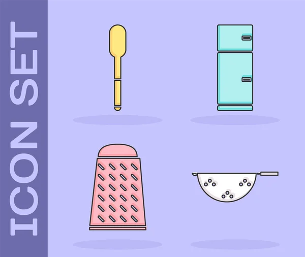 Set Ponceuse de cuisine, cuillère, râpe et réfrigérateur icône. Vecteur — Image vectorielle