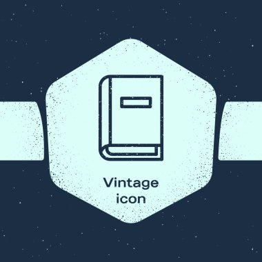 Grunge hattı Mavi arka planda yalıtılmış kullanım kılavuzu simgesi. Kullanım kılavuzu kitabı. Talimat işareti. Kullanmadan önce okuyun. Tek renkli vintage çizim. Vektör İllüstrasyonu