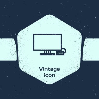 Grunge Line Akıllı TV simgesi mavi arkaplanda izole edildi. Televizyon tabelası. Tek renkli klasik çizim. Vektör İllüstrasyonu