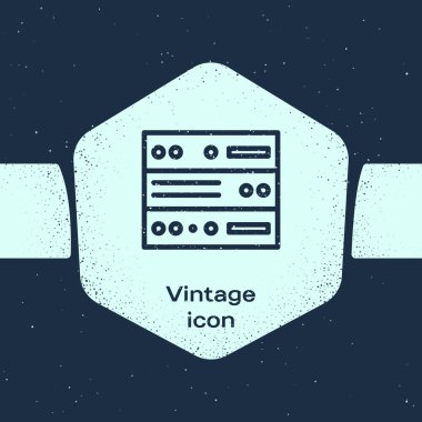 Grunge hattı sunucusu, Data, Web sunucu simgesi mavi arkaplanda izole edildi. Tek renkli klasik çizim. Vektör İllüstrasyonu