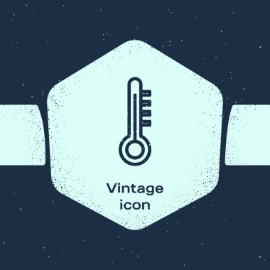 Grunge Hattı Meteoroloji termometresi mavi arka planda izole edilmiş ikonu ölçüyor. Termometre termometresi sıcak ya da soğuk hava gösteriyor. Tek renkli klasik çizim. Vektör İllüstrasyonu