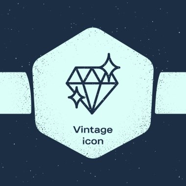Grunge Line Diamond simgesi mavi arkaplanda izole edildi. Mücevher sembolü. Mücevher taşı. 8 Mart. Uluslararası Mutlu Kadınlar Günü. Tek renkli klasik çizim. Vektör İllüstrasyonu