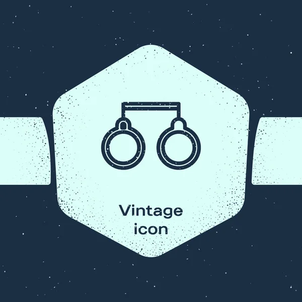 Grunge ligne Menottes icône isolée sur fond bleu. Dessin vintage monochrome. Illustration vectorielle — Image vectorielle