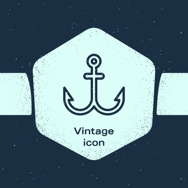 Grunge line Anchor icon isolated on blue background. Monochrome vintage drawing. Vector Illustration — Stock Vector