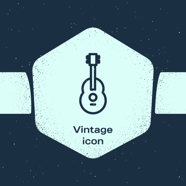 Grunge line Guitar icon isolated on blue background. Acoustic guitar. String musical instrument. Monochrome vintage drawing. Vector Illustration — Stock Vector