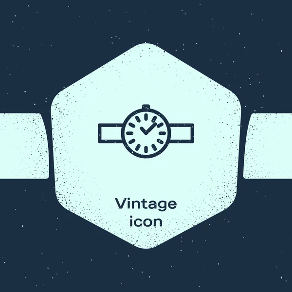 Línea Grunge Icono del reloj de muñeca aislado sobre fondo azul. Icono del reloj de pulsera. Dibujo vintage monocromo. Ilustración vectorial — Archivo Imágenes Vectoriales