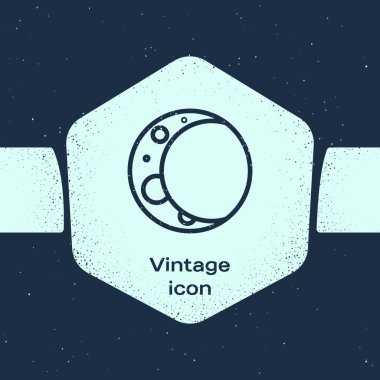 Grunge Line Moon simgesi mavi arkaplanda izole edildi. Tek renkli klasik çizim. Vektör İllüstrasyonu