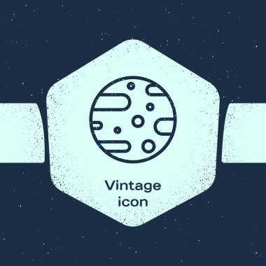 Grunge hattı uydu çanağı simgesi mavi arkaplanda izole edildi. Radyo anten, astronomi ve uzay araştırması. Tek renkli klasik çizim. Vektör İllüstrasyonu