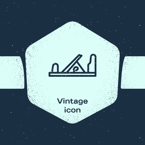 Línea Grunge Herramienta plana de madera para carpintero icono hecho a mano aislado sobre fondo azul. Plano conjunto. Dibujo vintage monocromo. Ilustración vectorial — Archivo Imágenes Vectoriales