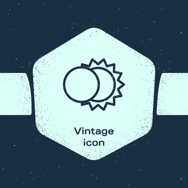 Grunge vonal Napfogyatkozás ikon elszigetelt kék alapon. Teljes szonár napfogyatkozás. Monokróm vintage rajz. Vektorillusztráció — Stock Vector