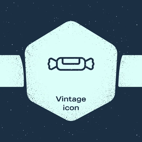 Línea Grunge Icono de caramelo aislado sobre fondo azul. Dibujo vintage monocromo. Ilustración vectorial — Archivo Imágenes Vectoriales