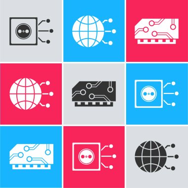 Uzaktan kumanda, küresel teknoloji veya sosyal ağ ve RAM, rastgele erişim bellek simgesini ayarla. Vektör