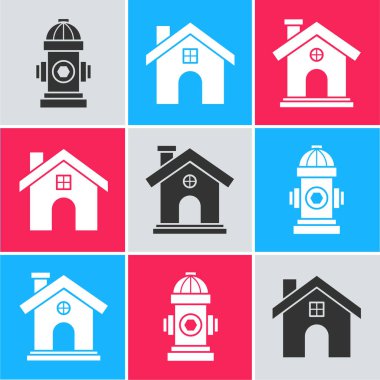 Yangın musluğunu, House 'u ve House ikonunu kurun. Vektör