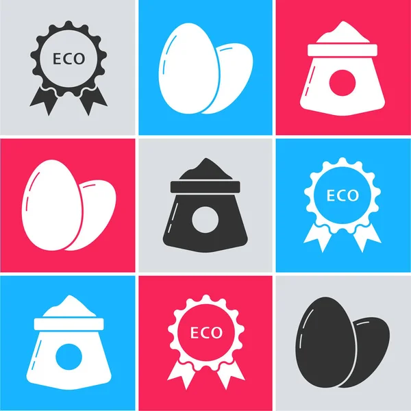 Set Banner Label Tag Logo Eco Chicken Egg Bag Flour — Stock Vector