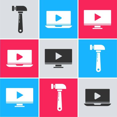 Set Hammer, Online play video ve Online play video simgesi. Vektör