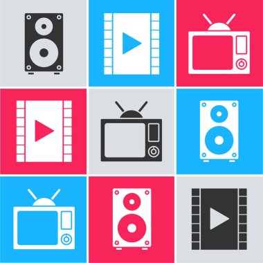 Stereo hoparlörünü ayarla, Video ve Televizyon simgesini çal. Vektör
