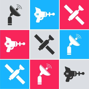 Radar, ışın tabancası ve uydu ikonunu ayarla. Vektör