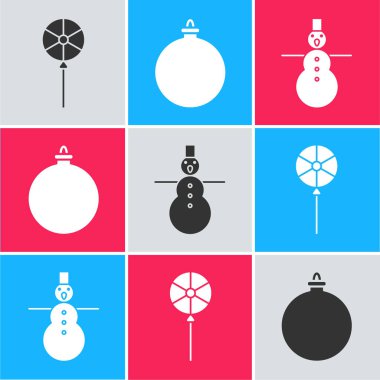 Lolipop, Noel balosu ve Noel kardan adam ikonu. Vektör
