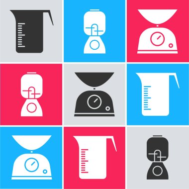 Ölçme kabını, blenderi ve ölçek simgesini ayarla. Vektör