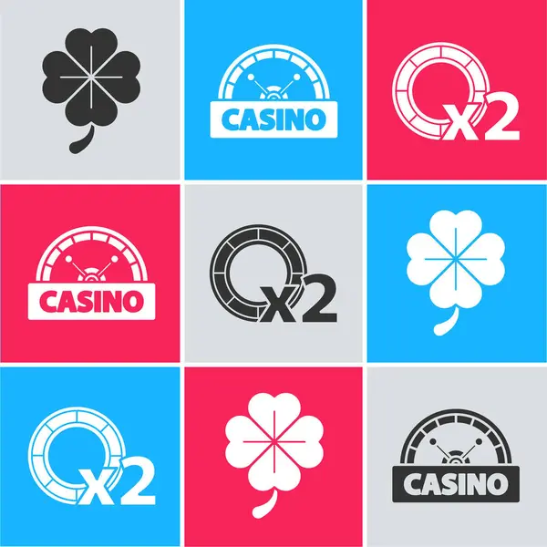 Définir Trèfle Quatre Feuilles Panneau Casino Icône Jetons Casino Vecteur — Image vectorielle