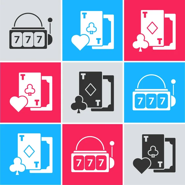 Set Spielautomat Mit Glücklichen Sieben Jackpot Spielkarte Mit Kreuz Symbol — Stockvektor