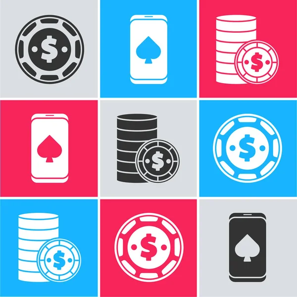 Установите Фишку Казино Долларом Онлайн Игру Покер Фишку Казино Иконкой — стоковый вектор