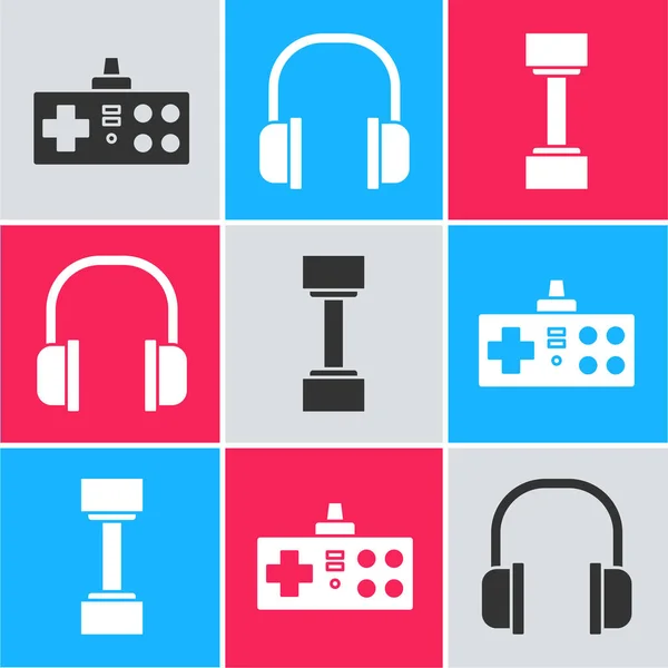 Ρυθμίστε Gamepad Ακουστικά Και Εικονίδιο Dumbbell Διάνυσμα — Διανυσματικό Αρχείο