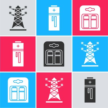 Yüksek voltajlı elektrik direği hattı, Batarya ve Batarya 'yı paket simgesine ayarlayın. Vektör