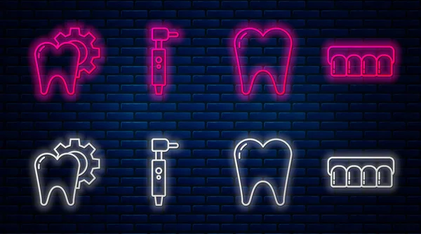 Zestaw Wiertarka Zębów Ząb Procedura Leczenia Zębów Model Dentures Świecąca — Wektor stockowy