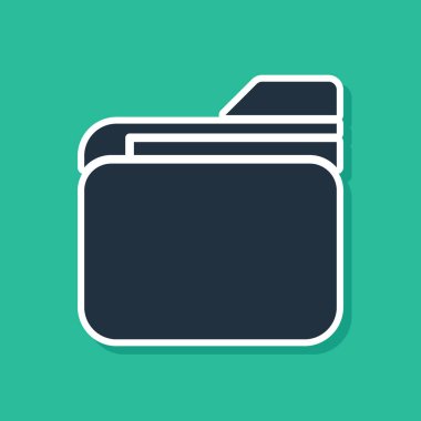 Mavi belge klasör simgesi yeşil arka planda yalıtılmış. Muhasebe bağlayıcı sembolü. Defter tutma yönetimi. Vektör Illustration