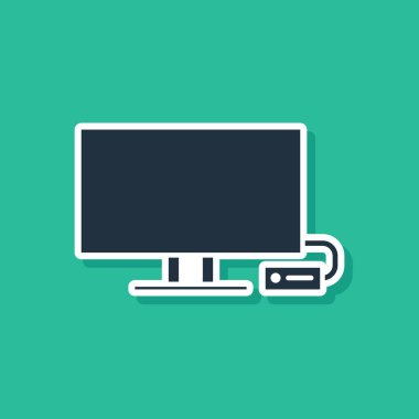 Mavi Akıllı TV simgesi yeşil arkaplanda izole edildi. Televizyon tabelası. Vektör İllüstrasyonu