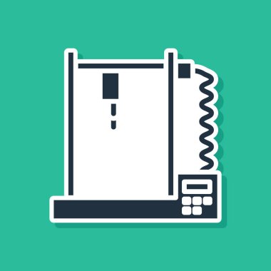 Yeşil arkaplanda mavi 3d yazıcı simgesi izole edildi. Vektör İllüstrasyonu