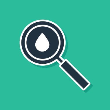 Mavi yağ damlası simgesi yeşil arkaplanda izole edildi. Jeolojik keşif, jeoloji araştırması. Vektör İllüstrasyonu