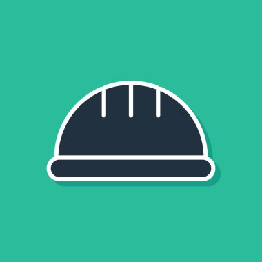 Mavi İşçi Başlığı simgesi yeşil arka planda izole edildi. Vektör İllüstrasyonu