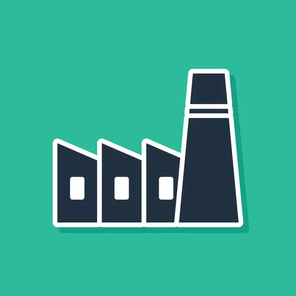 Icône de bâtiment d'usine industrielle de pétrole et de gaz bleu isolé sur fond vert. Illustration vectorielle — Image vectorielle