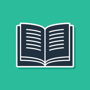 Mavi Açık kitap simgesi yeşil arkaplanda izole edildi. Vektör İllüstrasyonu