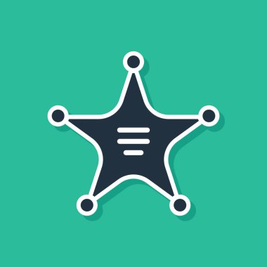 Mavi Hexagram Şerif ikonu yeşil arka planda izole edildi. Polis rozeti ikonu. Vektör İllüstrasyonu