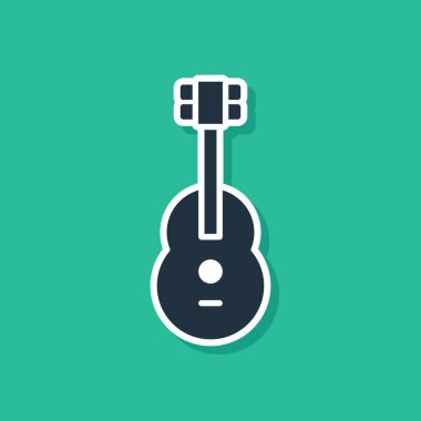 Mavi Gitar simgesi yeşil arkaplanda izole edildi. Akustik gitar. Telli müzik aleti. Vektör İllüstrasyonu