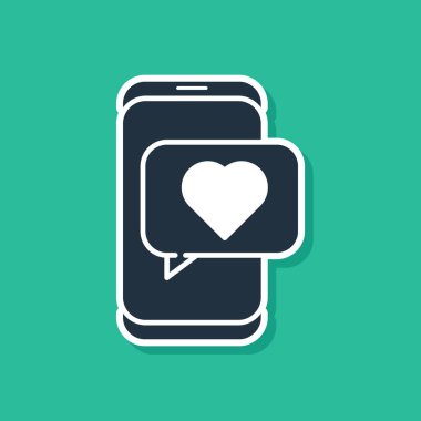 Mavi Çevrimiçi randevu uygulaması ve sohbet simgesi yeşil arkaplanda izole edildi. Uluslararası Mutlu Kadınlar Günü. Vektör İllüstrasyonu