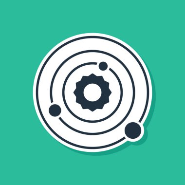 Mavi Güneş Sistemi simgesi yeşil arkaplanda izole edildi. Gezegenler yıldızın etrafında dönerler. Vektör İllüstrasyonu