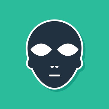 Mavi Uzaylı simgesi yeşil arkaplanda izole edildi. Uzaylı yüzü ya da kafa sembolü. Vektör İllüstrasyonu