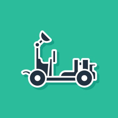 Mavi Mars Gezgin simgesi yeşil arkaplanda izole edildi. Uzay aracı. Ay yürüyüşü işareti. Gezegen yüzeyini incelemek için bir cihaz. Vektör İllüstrasyonu