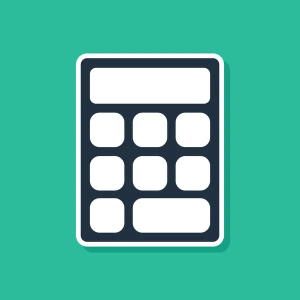 Icono de la calculadora azul aislado sobre fondo verde. Símbolo contable. Cálculos de negocio matemáticas educación y finanzas. Ilustración vectorial — Archivo Imágenes Vectoriales