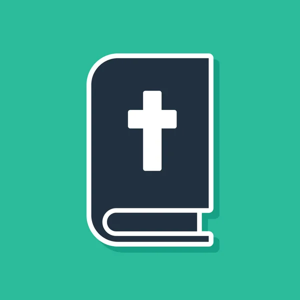 Blue Holy Bible book icon isolated on green background. Векторная миграция — стоковый вектор