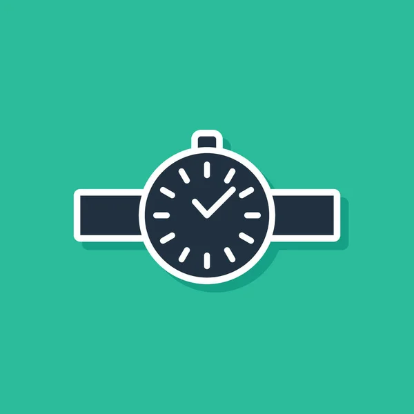 Ícone de relógio de pulso azul isolado no fundo verde. ícone de relógio de pulso. Ilustração vetorial — Vetor de Stock